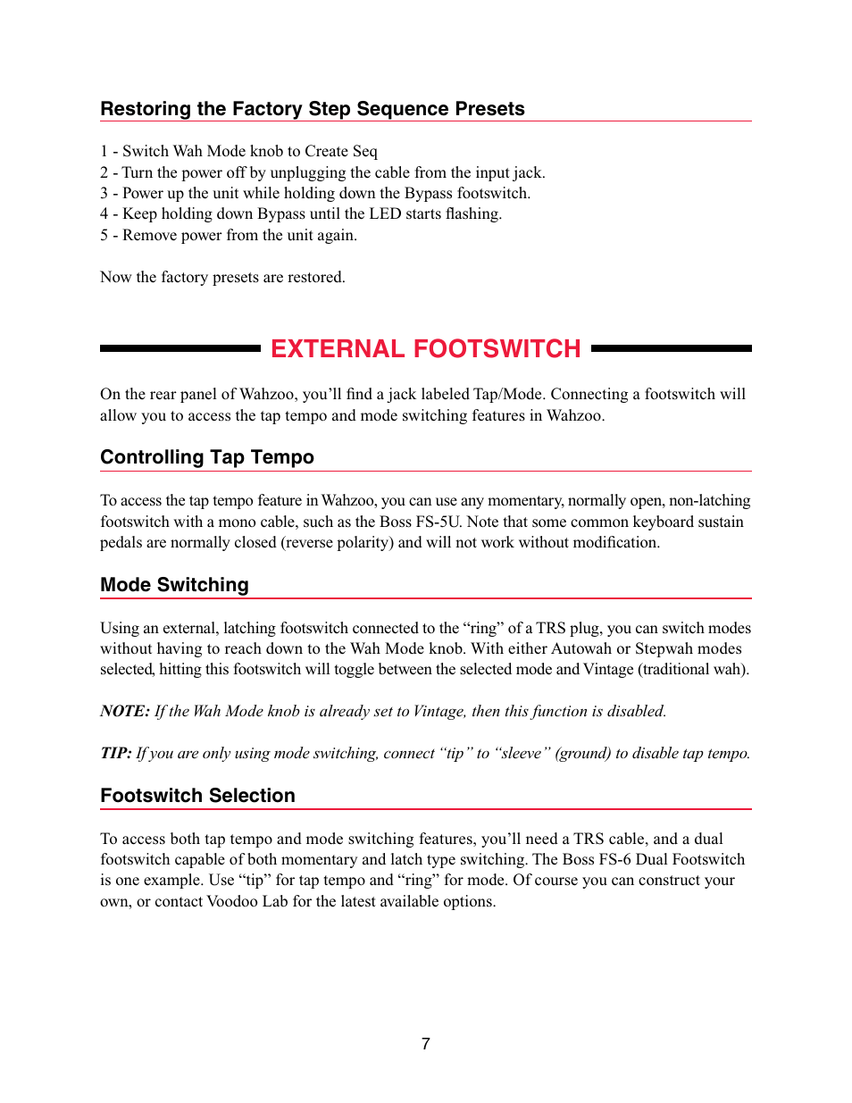 External footswitch | Voodoo Lab Wahzoo User Manual | Page 9 / 11