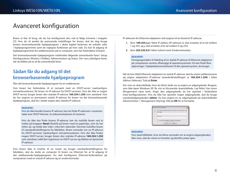 Avanceret konfiguration | Cisco WES610N User Manual | Page 112 / 546