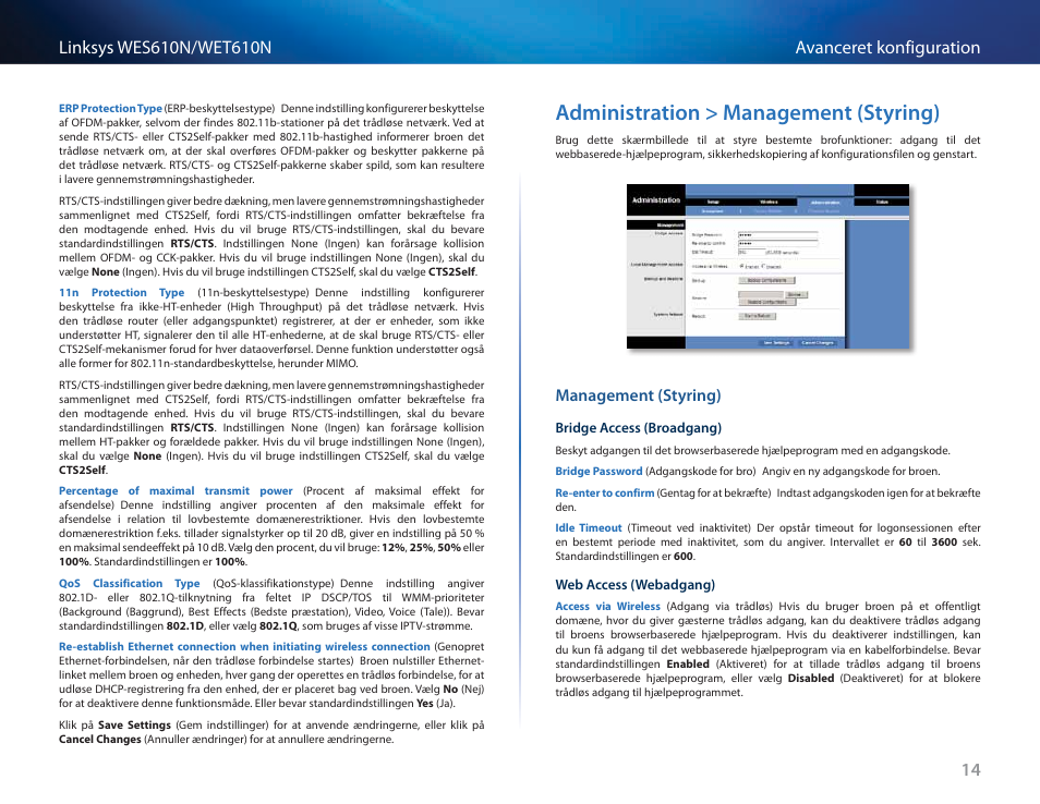 Administration > management (styring), Management (styring), Administration > management (styring) 14 | Cisco WES610N User Manual | Page 120 / 546