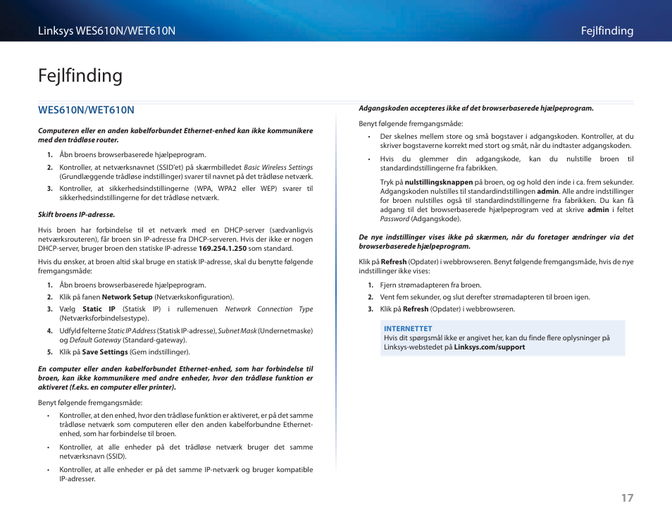 Fejlfinding, Wes610n/wet610n | Cisco WES610N User Manual | Page 123 / 546