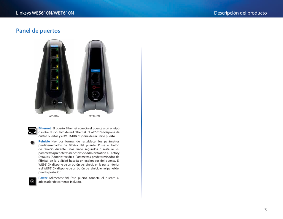 Panel de puertos, Panel de puertos 3 | Cisco WES610N User Manual | Page 130 / 546