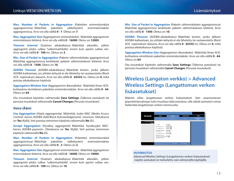 Langattoman verkon lisäasetukset) 13 | Cisco WES610N User Manual | Page 161 / 546