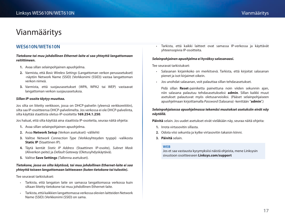 Vianmääritys, Wes610n/wet610n | Cisco WES610N User Manual | Page 165 / 546