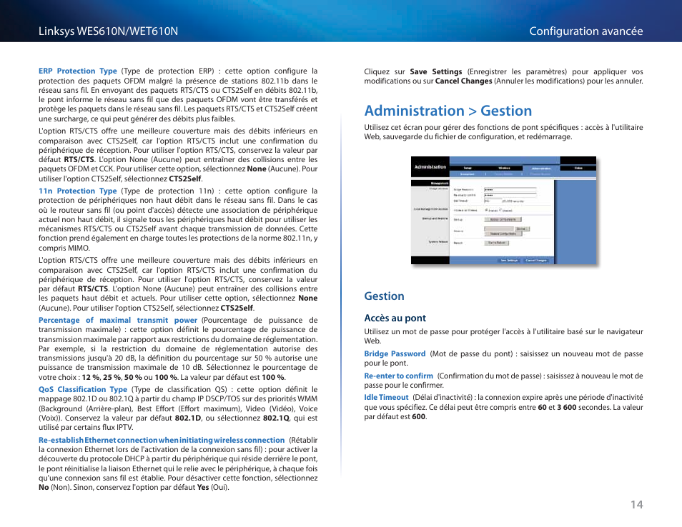 Administration > gestion, Gestion, Administration > gestion 14 | Cisco WES610N User Manual | Page 183 / 546