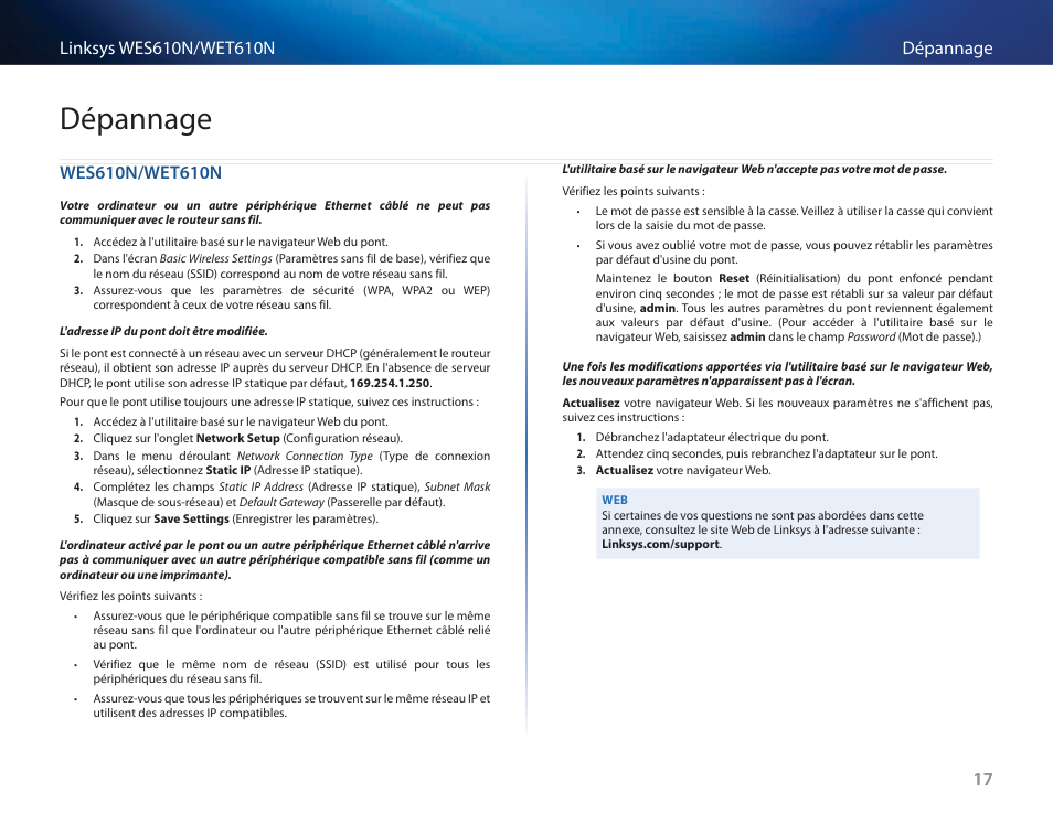 Dépannage, Wes610n/wet610n | Cisco WES610N User Manual | Page 186 / 546