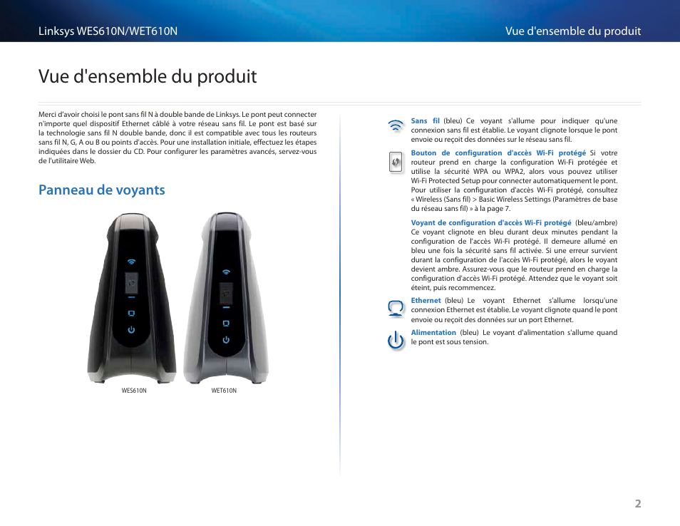 Vue d'ensemble du produit, Panneau de voyants | Cisco WES610N User Manual | Page 192 / 546