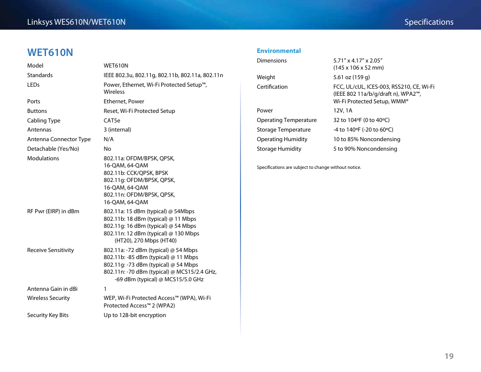 Wet610n, Wet610n 19 | Cisco WES610N User Manual | Page 20 / 546