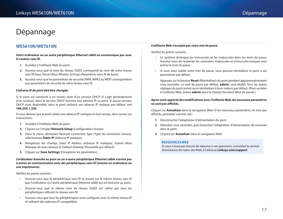 Dépannage, Wes610n/wet610n | Cisco WES610N User Manual | Page 207 / 546