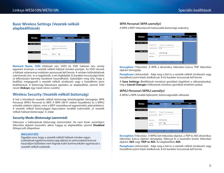 Wireless security (vezeték nélküli biztonság) | Cisco WES610N User Manual | Page 240 / 546