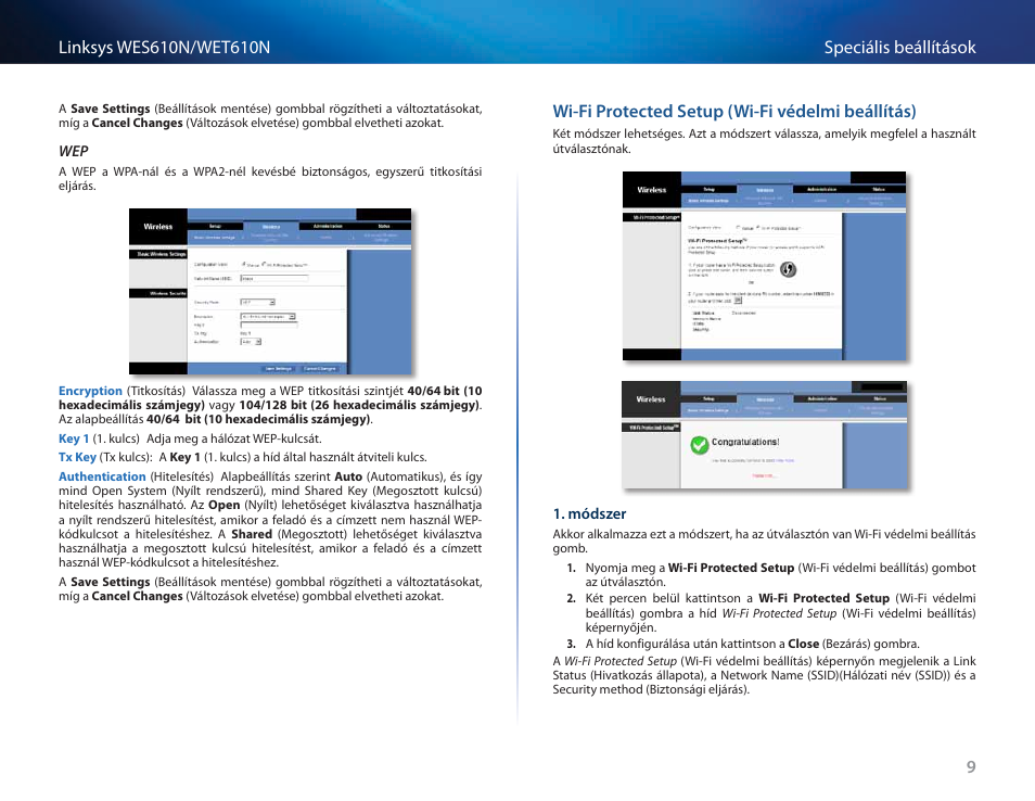 Wi-fi protected setup (wi-fi védelmi beállítás) | Cisco WES610N User Manual | Page 241 / 546