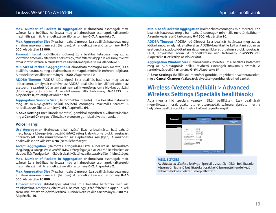 Speciális beállítások) 13 | Cisco WES610N User Manual | Page 245 / 546