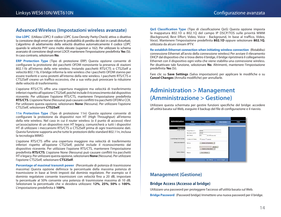 Advanced wireless (impostazioni wireless avanzate), Management (gestione), Administration > management (amministrazione | Gestione) | Cisco WES610N User Manual | Page 288 / 546