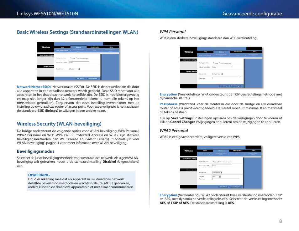 Wireless security (wlan-beveiliging) | Cisco WES610N User Manual | Page 303 / 546
