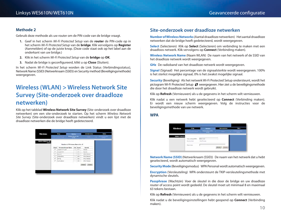 Site-onderzoek over draadloze netwerken, Wireless (wlan) > wireless network site survey, Site-onderzoek over draadloze netwerken) 10 | Cisco WES610N User Manual | Page 305 / 546