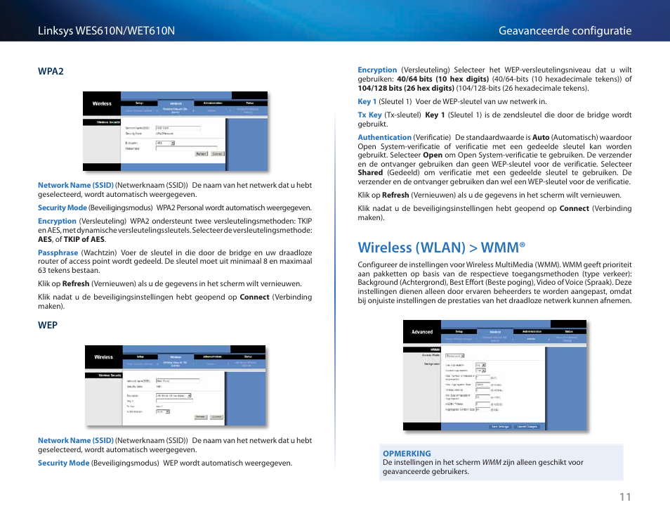 Wireless (wlan) > wmm, Wireless (wlan) > wmm® 11 | Cisco WES610N User Manual | Page 306 / 546