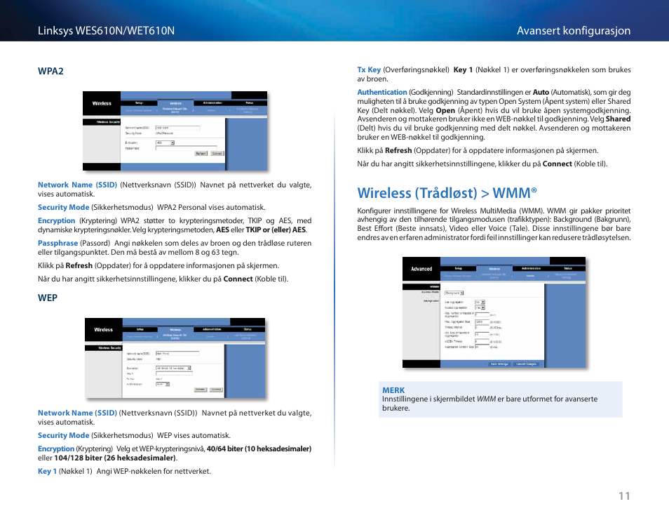 Wireless (trådløst) > wmm | Cisco WES610N User Manual | Page 327 / 546