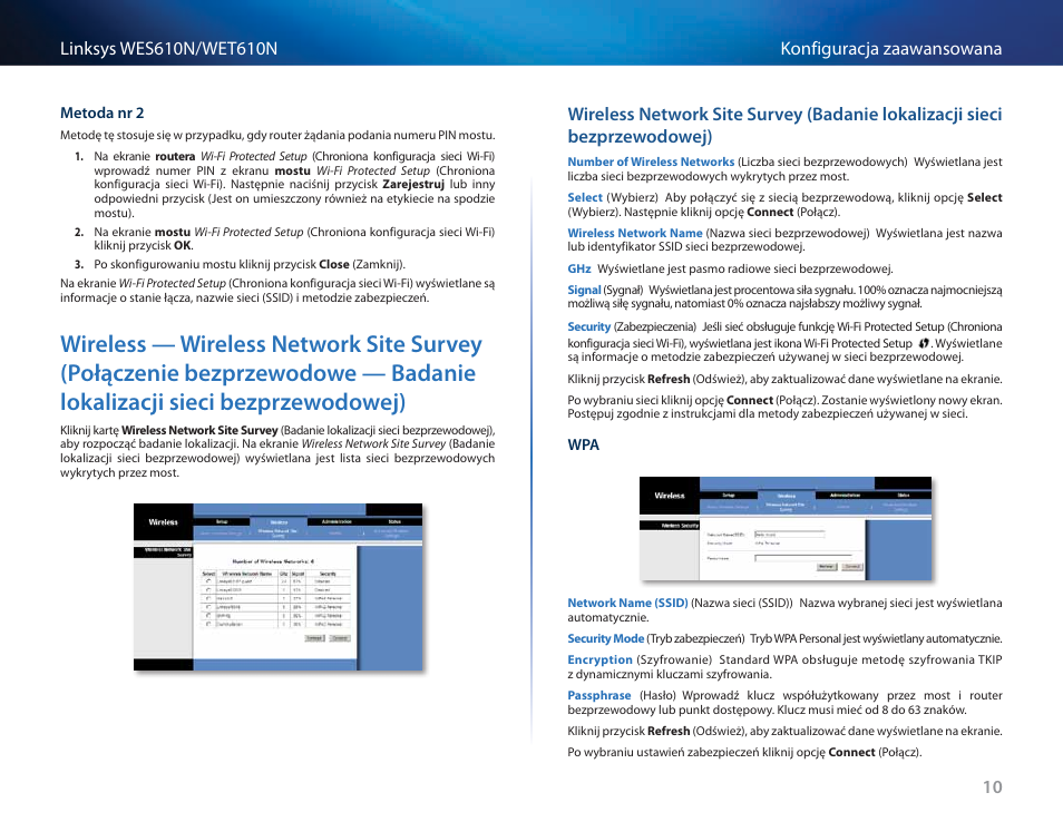 Bezprzewodowe — badanie lokalizacji sieci, Bezprzewodowej) 10, Bezprzewodowej) | Cisco WES610N User Manual | Page 347 / 546