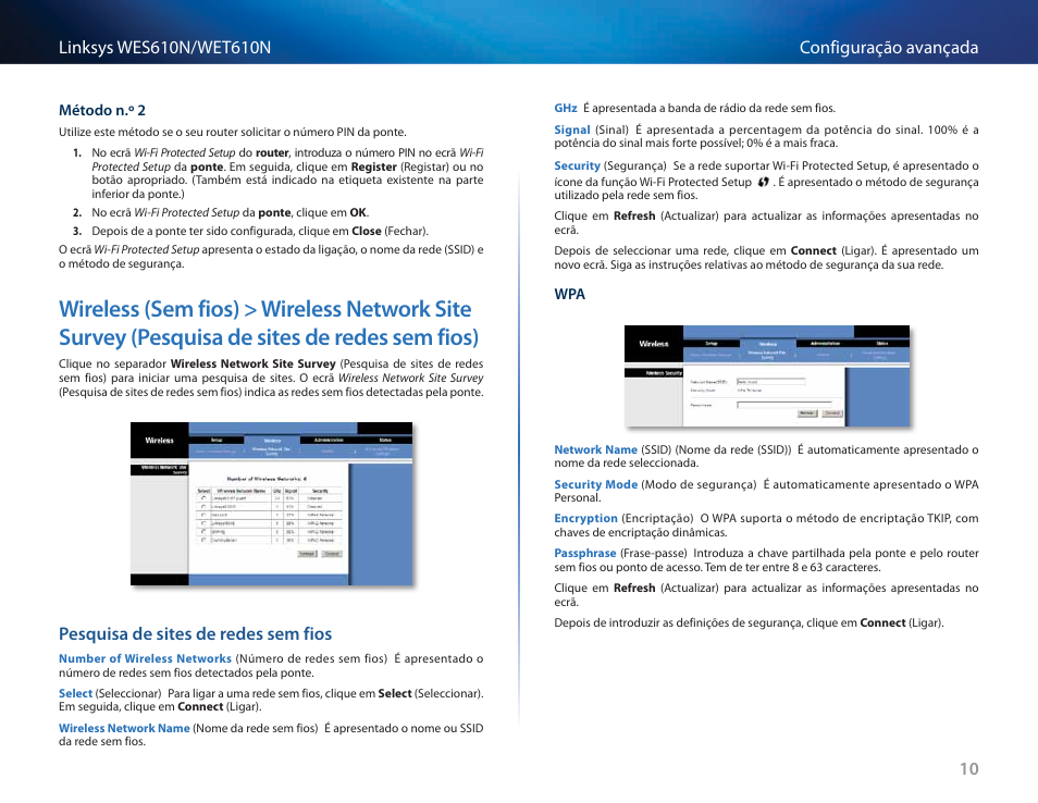 Pesquisa de sites de redes sem fios, Wireless (sem fios) > wireless network site survey, Pesquisa de sites de redes sem fios) 10 | Cisco WES610N User Manual | Page 368 / 546