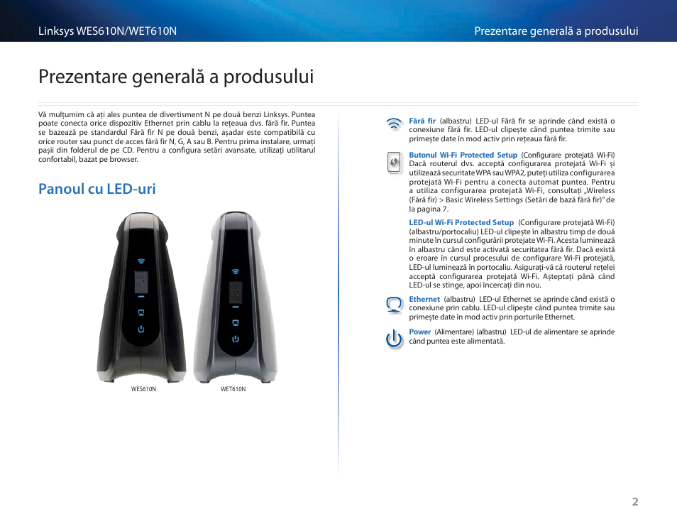 Prezentare generală a produsului, Panoul cu led-uri, Panoul cu led-uri 2 | Cisco WES610N User Manual | Page 381 / 546