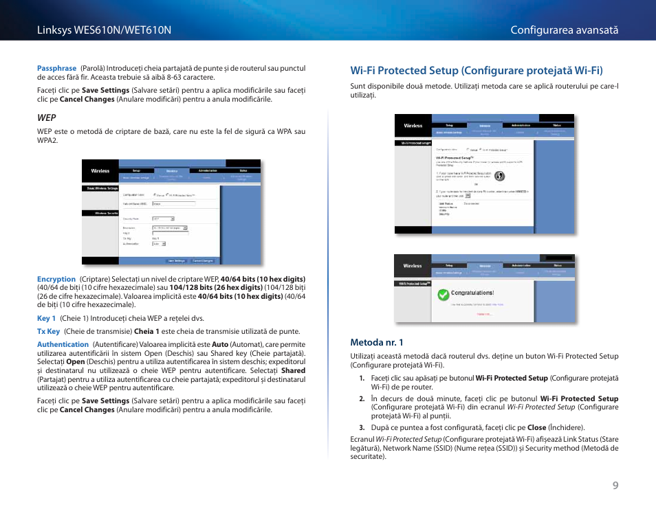 Wi-fi protected setup, Configurare protejată wi-fi) | Cisco WES610N User Manual | Page 388 / 546