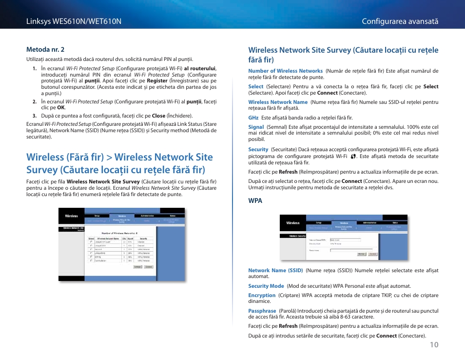 Wireless (fără fir) > wireless network site survey, Căutare locaţii cu reţele fără fir) 10 | Cisco WES610N User Manual | Page 389 / 546