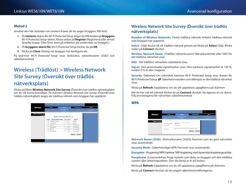 Wireless (trådlöst) > wireless network site survey, Översikt över trådlös nätverksplats) | Cisco WES610N User Manual | Page 431 / 546