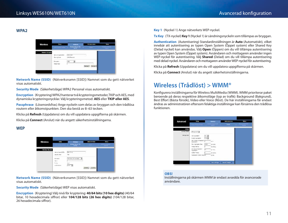 Wireless (trådlöst) > wmm | Cisco WES610N User Manual | Page 432 / 546