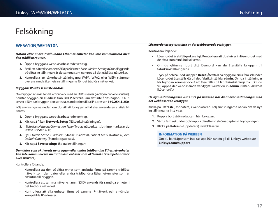 Felsökning, Wes610n/wet610n | Cisco WES610N User Manual | Page 438 / 546
