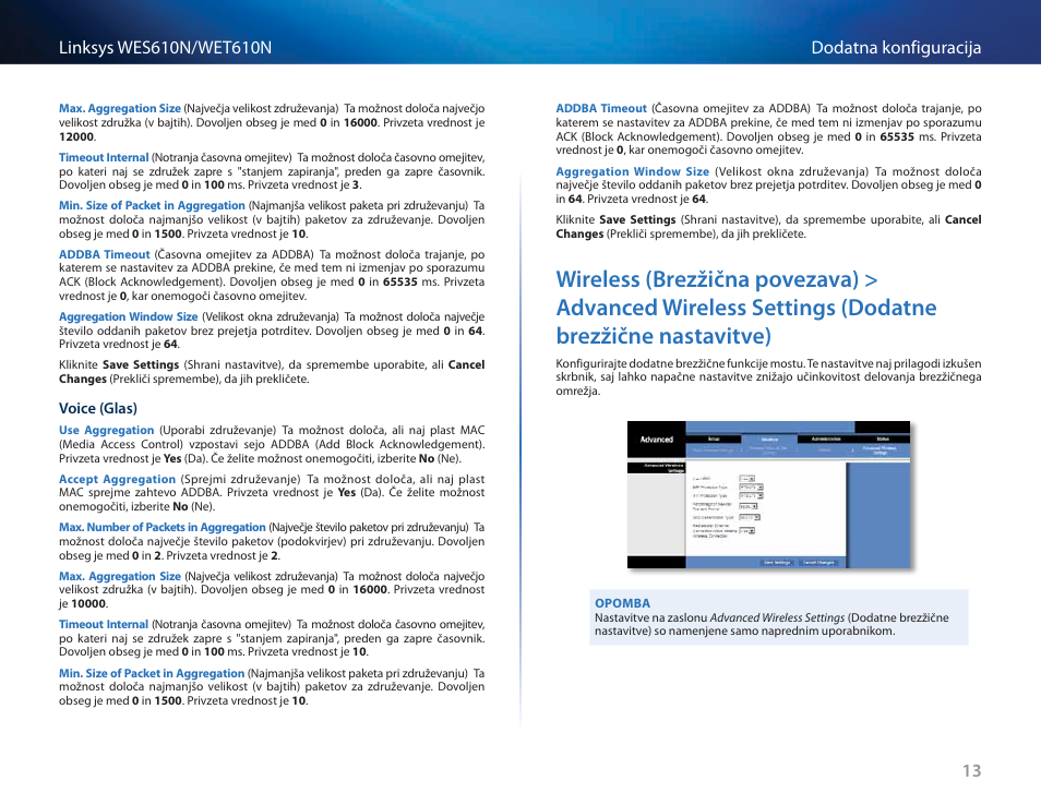 Dodatne brezžične nastavitve) | Cisco WES610N User Manual | Page 455 / 546