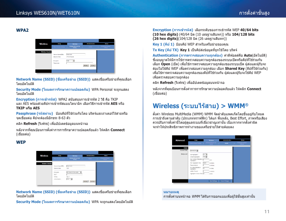 Wireless (ระบบไร้สาย) > wmm | Cisco WES610N User Manual | Page 474 / 546