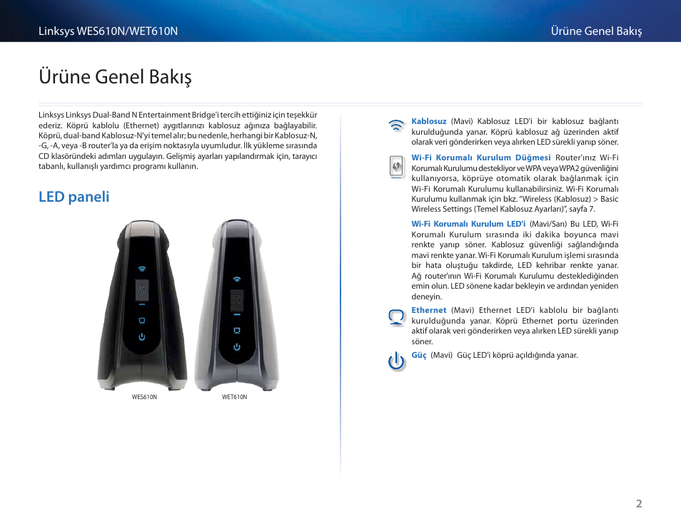 Ürüne genel bakış, Led paneli | Cisco WES610N User Manual | Page 486 / 546
