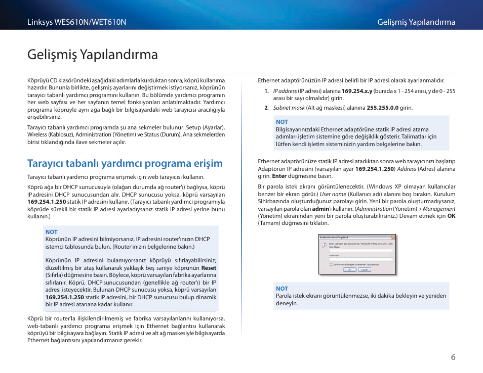 Gelişmiş yapılandırma, Tarayıcı tabanlı yardımcı programa erişim | Cisco WES610N User Manual | Page 490 / 546