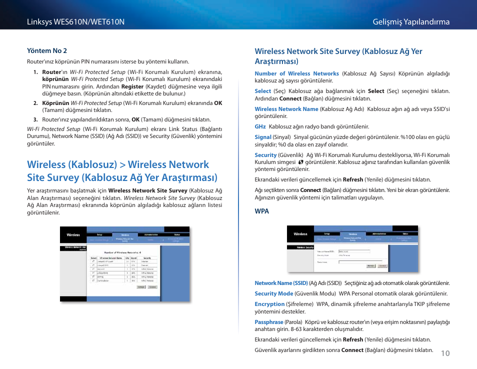 Wireless (kablosuz) > wireless network site survey, Kablosuz ağ yer araştırması) | Cisco WES610N User Manual | Page 494 / 546