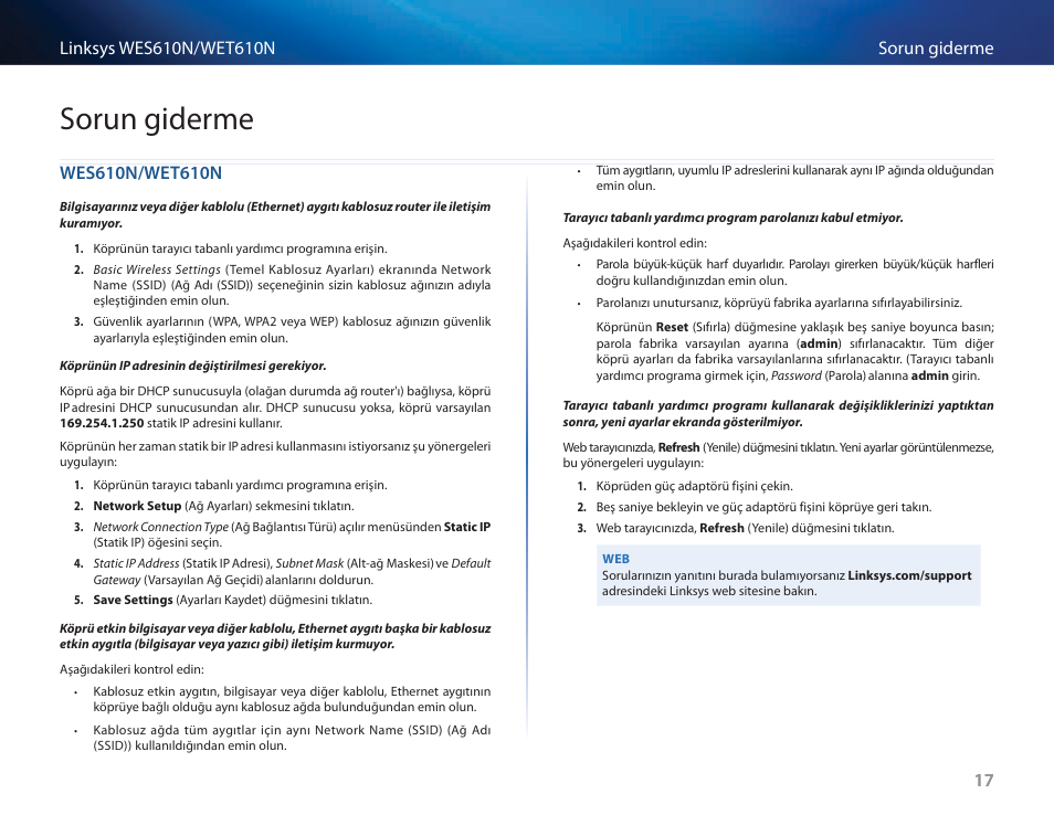 Sorun giderme, Wes610n/wet610n | Cisco WES610N User Manual | Page 501 / 546