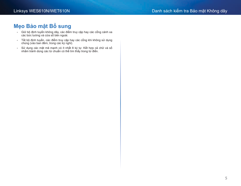 Mẹo bảo mật bổ sung | Cisco WES610N User Manual | Page 531 / 546
