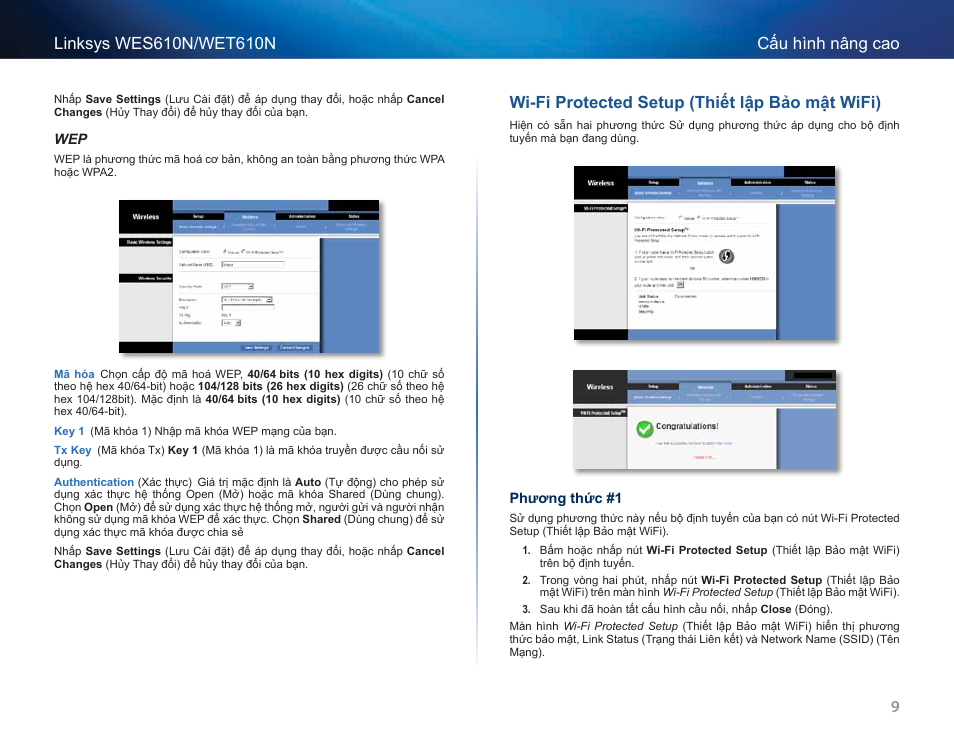 Wi-fi protected setup (thiết lập bảo mật wifi) | Cisco WES610N User Manual | Page 535 / 546