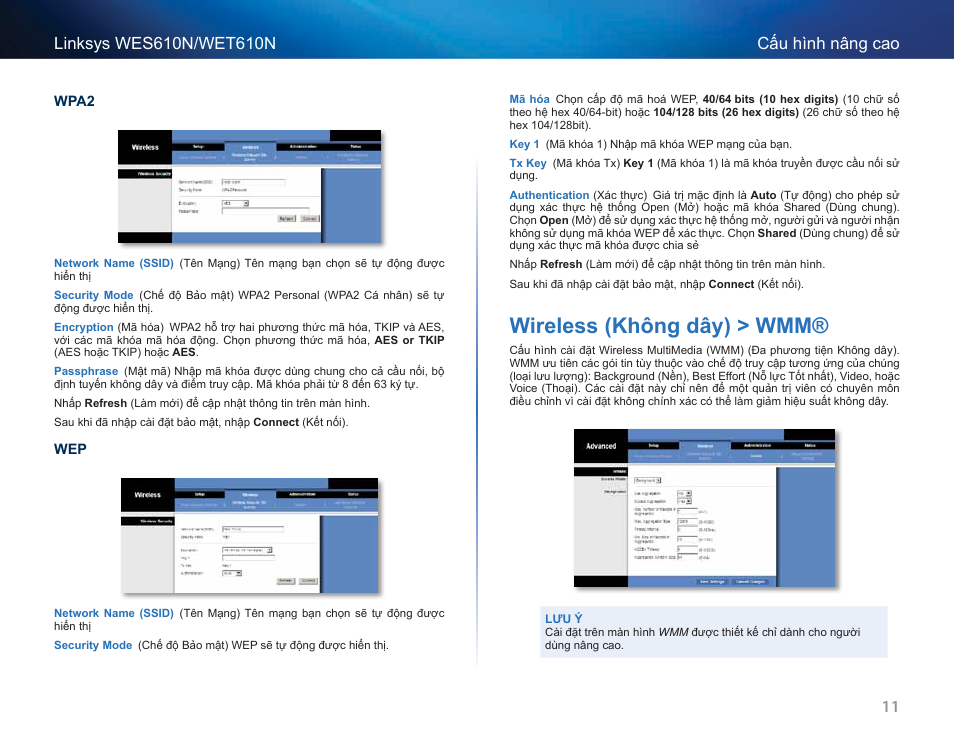 Wireless (không dây) > wmm | Cisco WES610N User Manual | Page 537 / 546