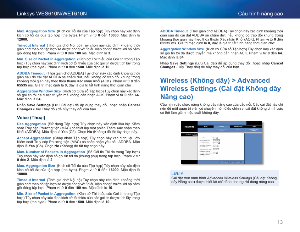 Wireless (không dây) > advanced wireless settings, Cài đặt không dây nâng cao) | Cisco WES610N User Manual | Page 539 / 546