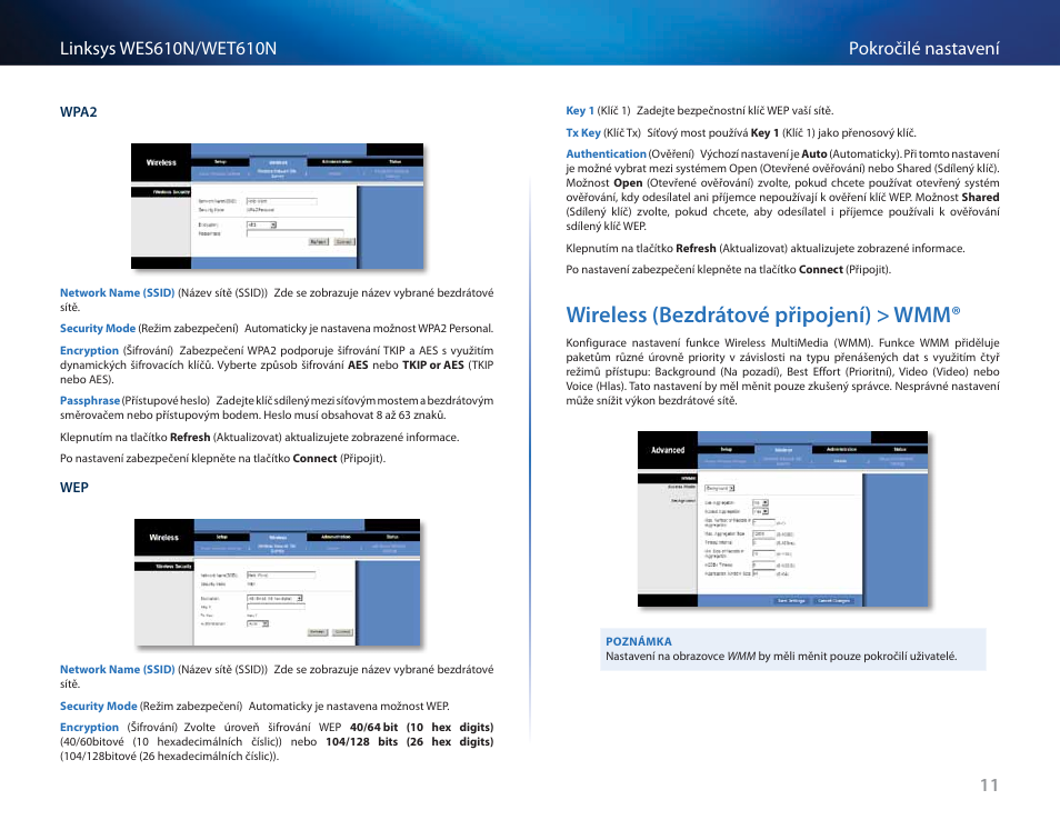 Wireless (bezdrátové připojení) > wmm | Cisco WES610N User Manual | Page 75 / 546