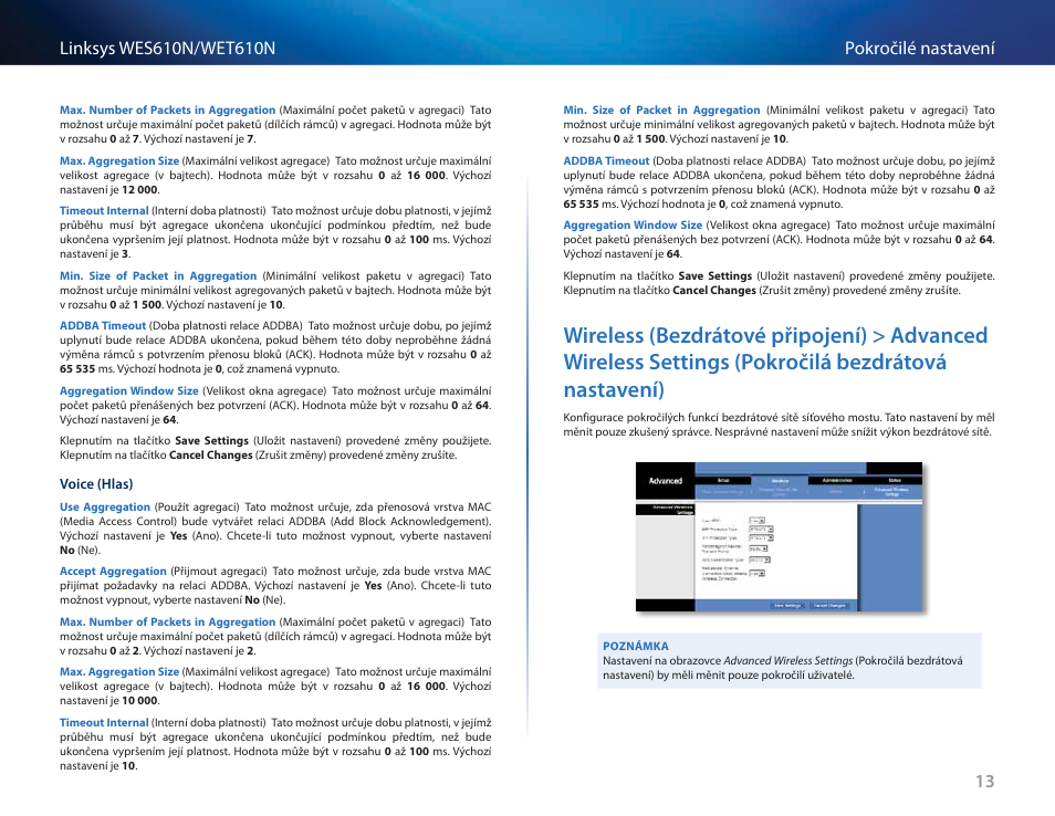 Pokročilá bezdrátová nastavení) | Cisco WES610N User Manual | Page 77 / 546