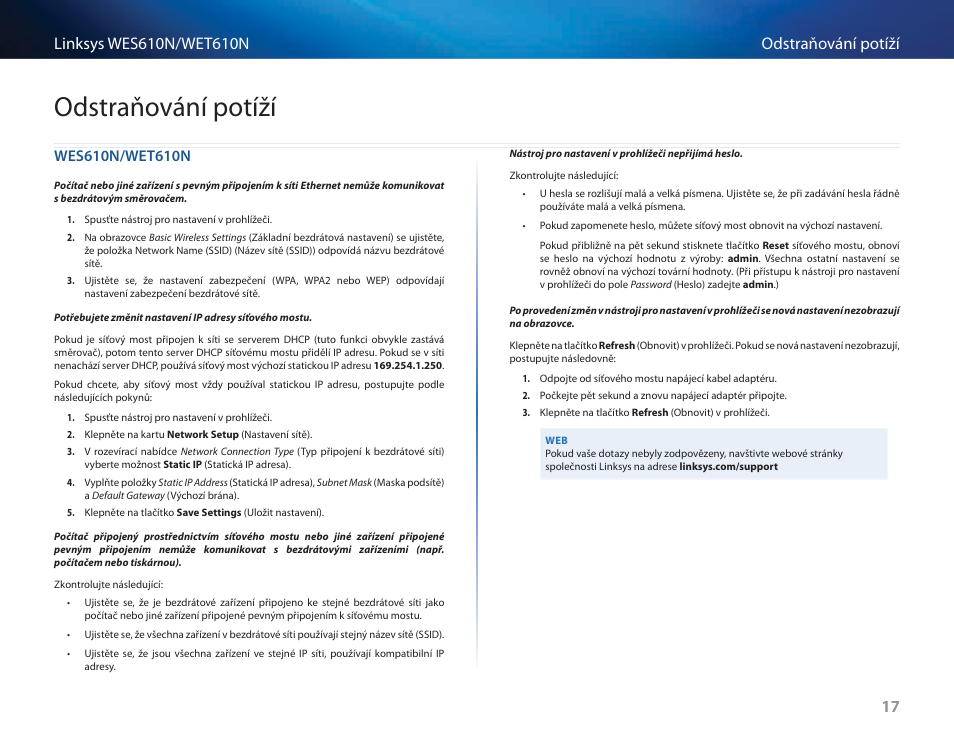 Odstraňování potíží, Wes610n/wet610n | Cisco WES610N User Manual | Page 81 / 546