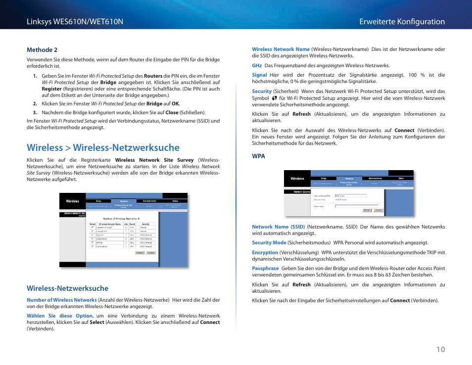 Wireless > wireless-netzwerksuche, Wireless-netzwerksuche | Cisco WES610N User Manual | Page 95 / 546