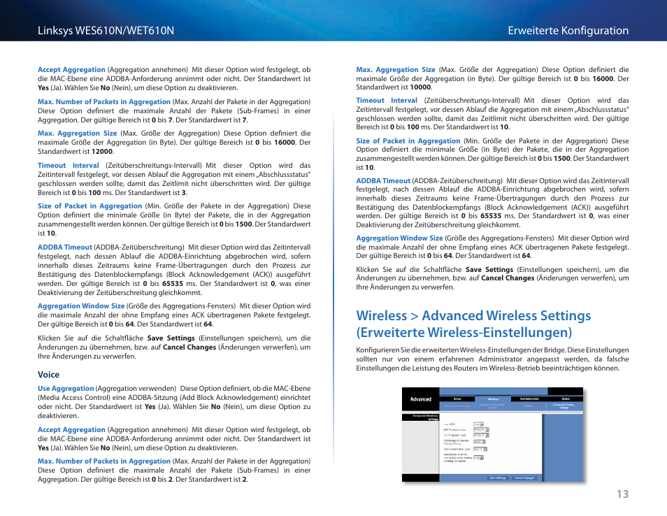 Wireless > advanced wireless settings, Erweiterte wireless-einstellungen) | Cisco WES610N User Manual | Page 98 / 546