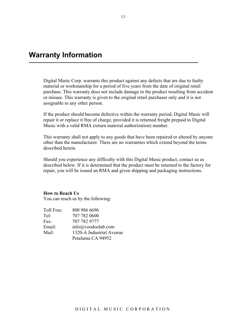 Warranty information | Voodoo Lab System Mix User Manual | Page 15 / 15
