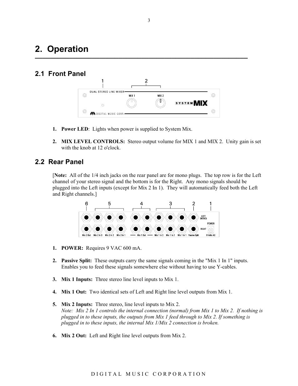 Operation | Voodoo Lab System Mix User Manual | Page 5 / 15