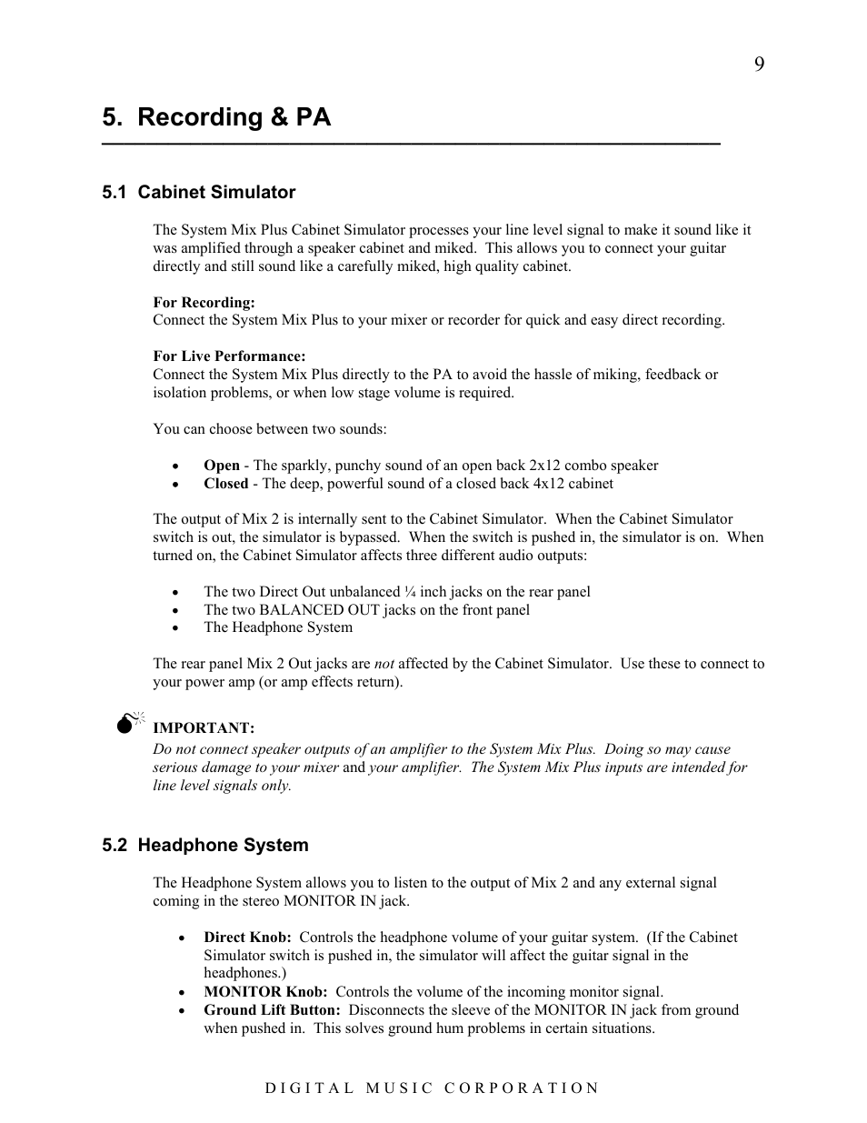 Recording & pa | Voodoo Lab System Mix Plus User Manual | Page 10 / 19