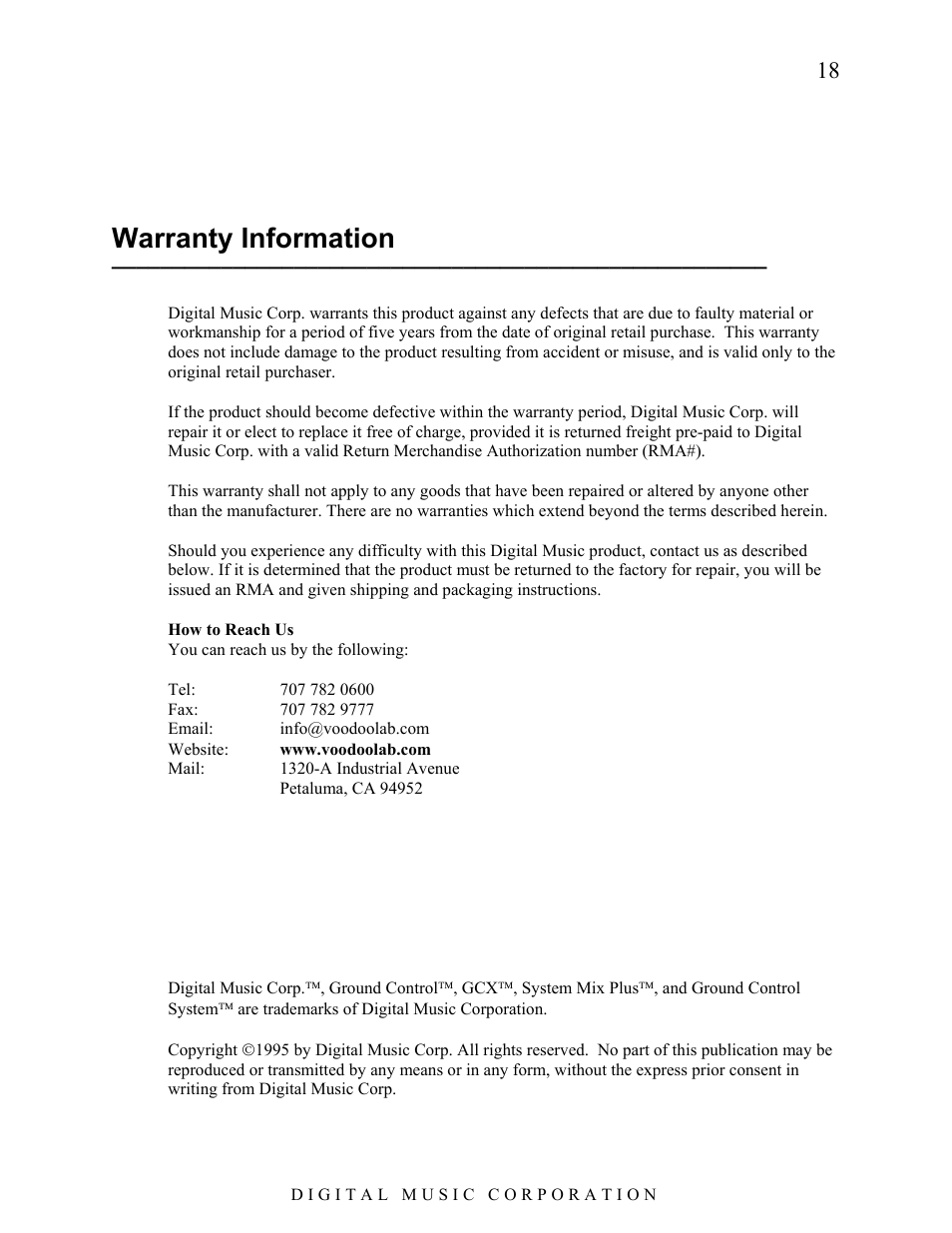 Warranty information | Voodoo Lab System Mix Plus User Manual | Page 19 / 19