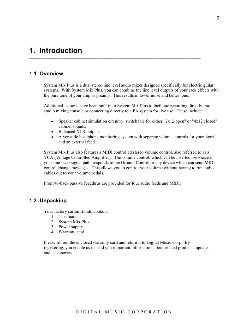 Introduction | Voodoo Lab System Mix Plus User Manual | Page 3 / 19