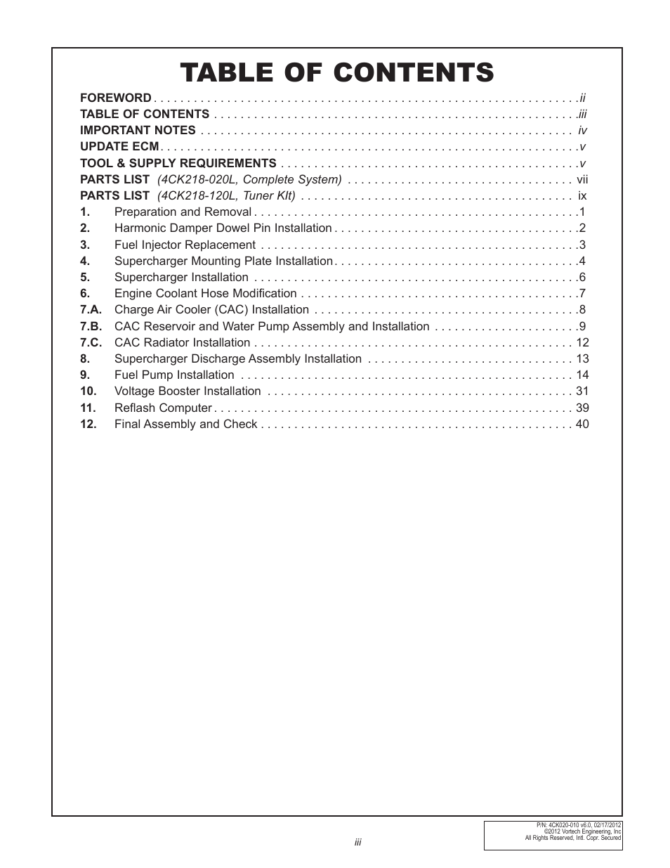 Vortech 2006-2010 6.1L Jeep SRT8 User Manual | Page 3 / 53
