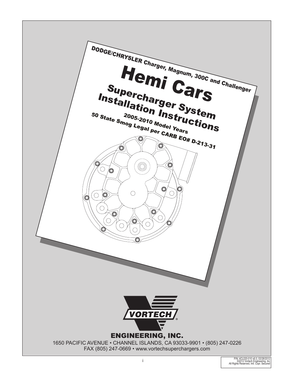 Vortech 2006-2010 6.1L Hemi Cars (Charger, Challenger, Magnum, 300C) User Manual | 38 pages